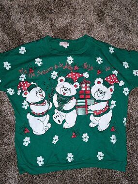 Vintage Christmas Ugly Sweater Granny Teddy Bear Theme Sz 16w Women's 80's/90's